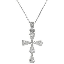 Jewelry Trends Sterling Silver CZ Crystal Cross Pendant Necklace 18"