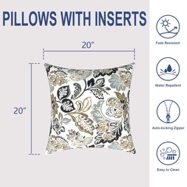 Melody Elephant Outdoor Throw Pillows with Inners, All Weather Patio Pillows Set of 2, Square Pillows Decorative for Home Garden Furniture, 20x20 Inch, Dailey Tan