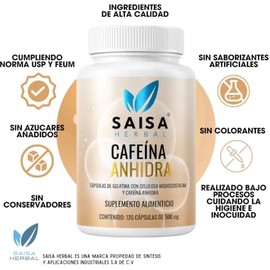 Cafeína Anhidra 200 mg Con 120 Cápsulas Saisa Herbal