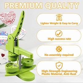 MK.Bear Heart Button Maker Machine DIY Gift, Installation-Free Button Maker Press Machine, Pin Button Making Machine with Free 100 Sets Heart Button Making Supplies & Circle Cutter & Magic Book(Green)