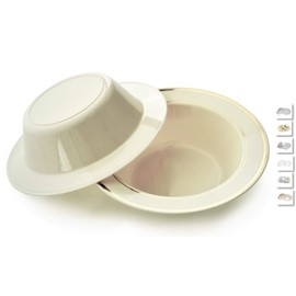 OCCASIONS 120 Bowls Pack, Heavyweight Disposable Wedding Party Plastic Dessert Ice Cream Bowls (6 oz Ice cream bowls, Ivory & Gold Rim)