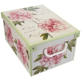Kanguru Collection Midi Peonies Decorative Cardboard Storage Box with Handles and lid for Storing Garment, Clothes, Wardrobes, Toys, Home, Multi-Colour, size 35 x 25 x 17,5 cm, Small