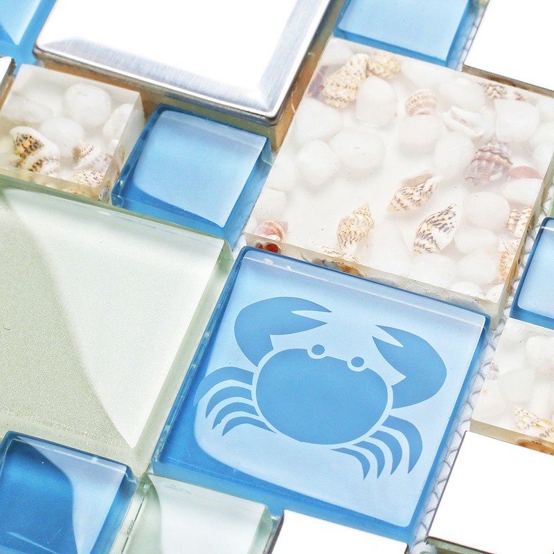 Blujellyfish Blue Sea Glass Tile Backsplash Beach Style Mosaic Tiles