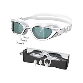 Whale Swim Goggles S1 Nano-coated long-lasting anti-fog HD swimming goggles for men and women+Swim Cap (bright silver)