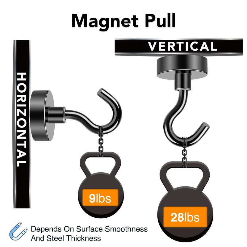MIKEDE Black Magnetic Hooks, 25LB Heavy Duty Magnet Hooks for
