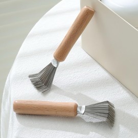 SunHer Hair Brush Cleaner Tool - Mini Hair Dirt Remover Brush with Metal Wire Rake Wooden Handle for Home and Salon Use