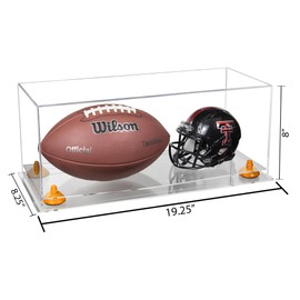 Better Display Cases Acrylic Full Size Football and Mini Helmet Display Case with Clear Case, Orange Risers and Clear Base 19.25" x 8.25" x 8" (B47/A103)