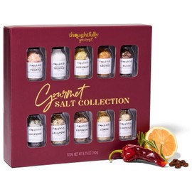 Thoughtfully Gourmet, Gourmet Cooking Salt Sampler Gift Set, Gourmet Seasoning Salts In Glass Bottles, Flavors Include Smoked, Lavender, Rosemary, Truffle, Lemon, Chipotle and More, Set of 10