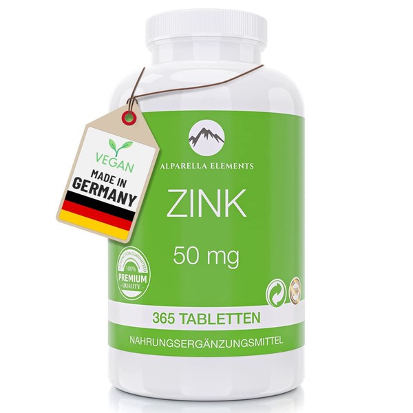 ALP Arella Elements – Zinc 50mg | Family Pack 365 Vegan Tablets Hochdosiert/Made in Germany