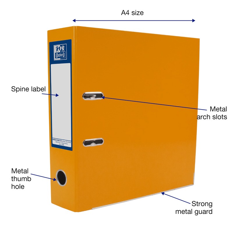 Oxford Premium A4 Lever Arch File, Orange Single Folder, Heavy
