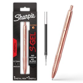 Sharpie S-Gel Gel Pen, Copper Metal Body, Medium Point (0.7mm), Black Ink, Includes 1 Pen and 1 Additional Ink Refill