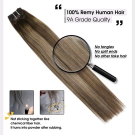 Moresoo Human Hair Clip in Extensions 14 Inch Brown Clip in Hair Extensions Balayage #4/27/4 Brown with Blonde Hair Extensions Clip in Human Hair Double Weft 100 Remy Human Hair 5PCS/70G
