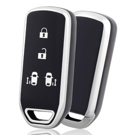 OFF WE GO Key Case, TPU Car Key Cover, Key Shell Compatible, New Honda N-ONE N-WGN N-Wagon, NBOX Custom N-VAN JF1 JF2 JF3 JF4 Remote Control Case Compatible Smart Key Case, 4 Buttons, Black Silver