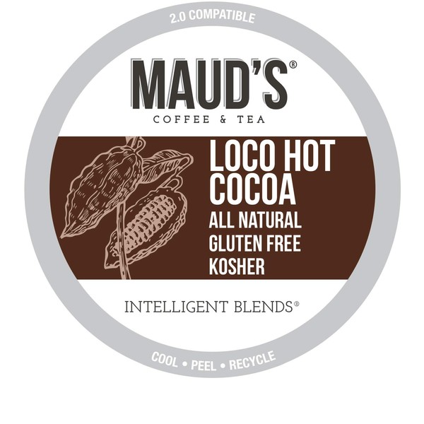 Maud's Dark Hot Chocolate (Loco Hot Cocoa), 50ct. Solar Energy Produced Recyclable Single Serve Gluten Free Dairy Free Hot Cocoa Pods, 100% California Blended Hot Chocolate, KCup Compatible