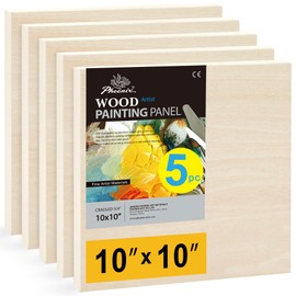 PHOENIX Unfinished Wood Panel - Wood Canvas for Painting - 10x10 Inch / 5 Pack Birchwood 3/4" Deep Square Cradled Wooden Board for Crafts, Wood Burning & Pouring Art