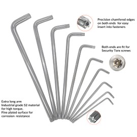 NordWolf 10-Piece Security Torx Wrench Set, Long Arm Tamper Proof S2 Steel Star Keys, Sizes T10 to T55
