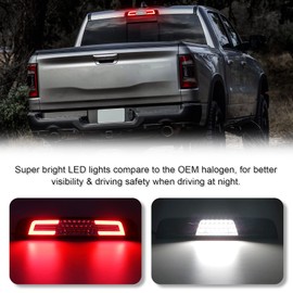 SHINEFIT LED 3rd Third Brake Light Compatible with RAM 1500 2019 2020 2021 2022 2023 2024, Red Housing Clear Lens High Mount Stop Lights Cargo Lamp (NOT for Classic model)