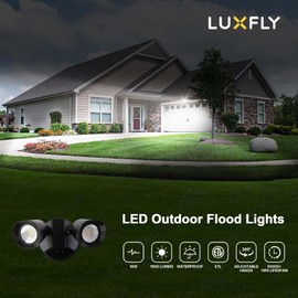 LUXFLY LED Flood Lights Outdoor, 16W 1900LM, IP65 Waterproof Dusk to Dawn Dual Head Security Lights, Exterior Wall Light for House, Patio, Garage, Yard-Black (1)