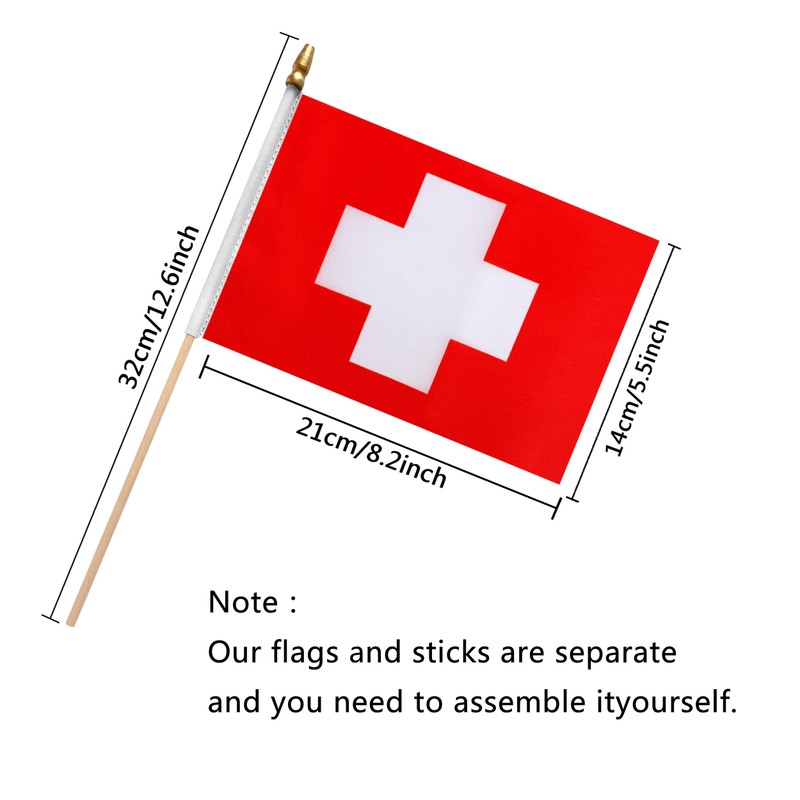 TSMD Switzerland Stick Flag Swiss Small Mini Hand Held Flags,5x8