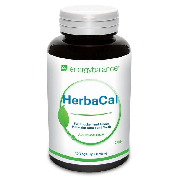 EnergyBalance | HerbaCal Algen Calcium Nr. 1 1030mg | hochdosiert | Top Aufnahme | Ohne Zusatzstoffe | Vegan | mit natürlichen Vitaminen und Antioxidans | 120 VegeCaps