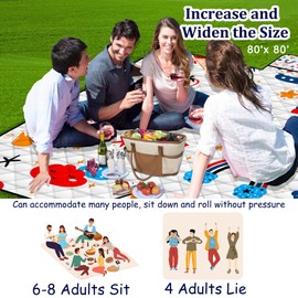 Poedist Extra Large Picnic Blanket Waterproof,80"x 80"Foldable Machine Washable Beach Blanket,Outdoor Blanket for 6-8 Adults,Suitable for Indoor Crawling,Park Beach,Camping,Hiking,Family Travel(Cute)