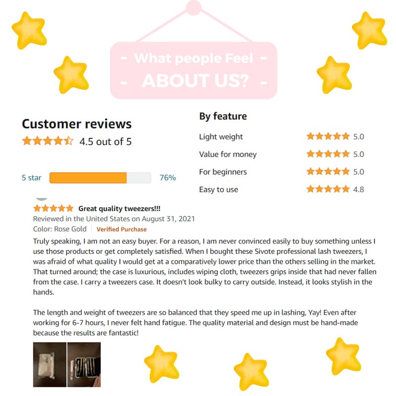 SIVOTE Eyelash Extension Tweezers Fiber Tips Japanese Steel, Set of