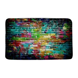 CCXTCZ Colorful Brick Wall Bath Mat Graffiti Wall Urban Street Art Painted Grunge Retro Abstract Splash Printing Fabric Bathroom Microfiber Memory Foam Absorbent Rug Bathroom Decor Rug,17.8x29.5 Inch