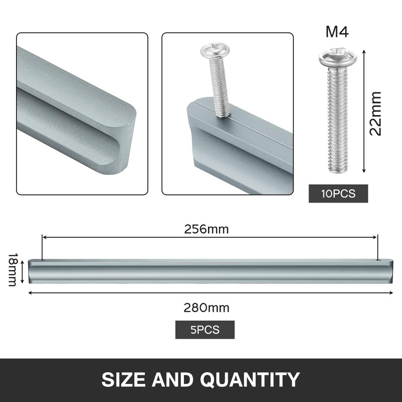 HonGien 5 Pack Grey Kitchen Drawer Handles, Long Cupboard Handles,
