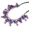 Avalaya Purple/Violet Glass Bead, Sea Shell Nugget Black Cord Necklace