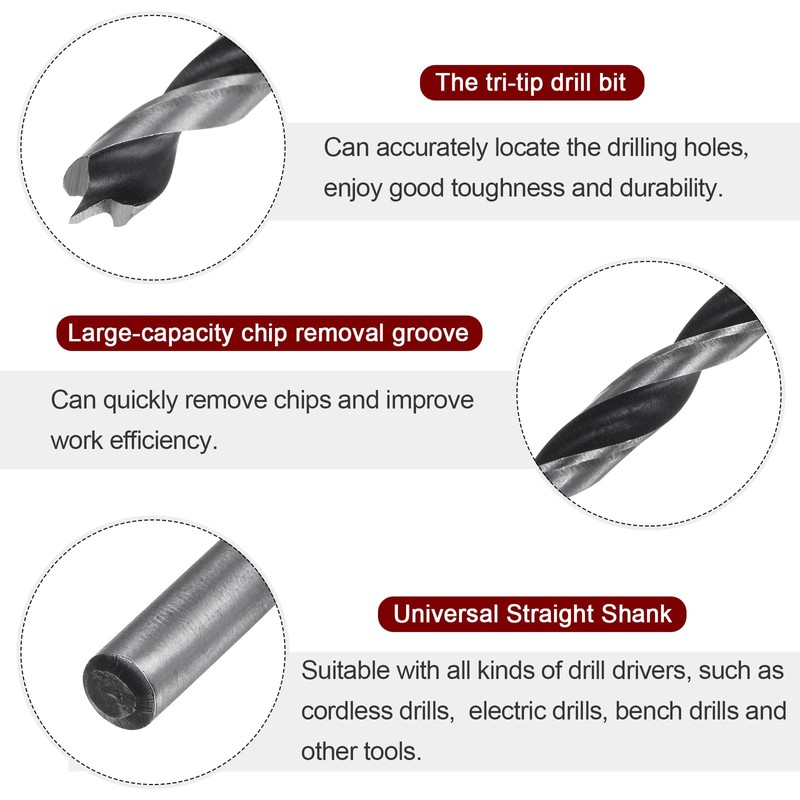HARFINGTON 5pcs Brad Point Drill Bits 5mm Precise Cutting with