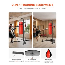 2 in 1 Steel Heavy Duty Punching Bag Stand Adjustable Height Boxing & Speed Bag Stand with Free EquipmentSize: Size 64 x 47 x 87 inches