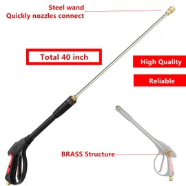 Willbebest 26FT Power Pressure Washer Hose and Gun and Extension Wand Kit for Gas & Electric Pressure Washers, 40 Inch Adjustable Length Washer Gun, M22 Fitting Hose, 5 Nozzle Tips