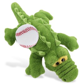 DolliBu Green Alligator Stuffed Animal with Baseball Plush - Soft and Huggable Plush, Great Gifts for Kids Who Love Baseball, Cute Wild Animal Plush with Plush Baseball Toy for Kids, Adults - 14 Inch