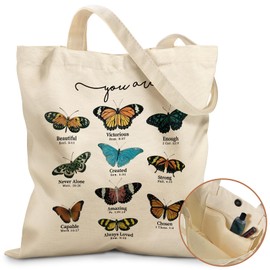 Miss Adola Aesthetic Tote Bag - with Magnetic Buckle and Zipper Inner Pocket for Women Lady Cloth Cotton Tote Bag for Gym, Work, Travel, Library, Shopping,Nine Butterflies