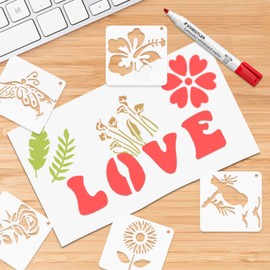 BATHRINS 96 Pcs Stencils Set for Painting Reusable Stencil Crafts Flowers & Letters Drawing Templates for Wall, Fabric Art, Wood, Scrapbook, Home Signs