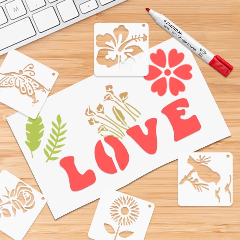 BATHRINS 96 Pcs Stencils Set for Painting Reusable Stencil Crafts