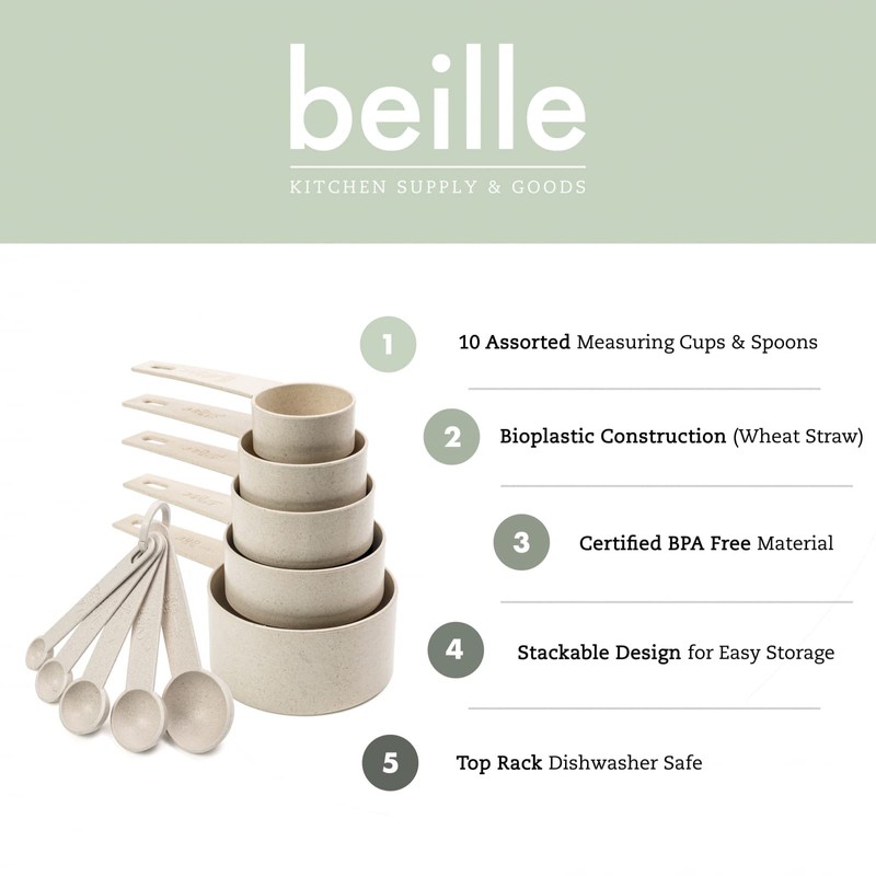 Beille Cream Wheat Straw Measuring Cups Spoons Set Cooking Baking