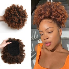 Afro Puff kinky curly Drawstring Ponytail Extension for Women Afro Drawstring Ponytail Kinky Curly Ponytail Drawstring Afro Puffs Synthetic Curly Ponytail Hairpieces Updo Hair Extensions with Two Clips (8 Inch, T1B/30#)
