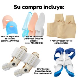 Kit Corrector de Juanetes y Separador de Dedos de los Pies - Set Integral Diurno y Nocturno con Férulas Articuladas, Correctores de Tela Elástica y Separadores de Silicona Suave - Ajuste Unisex