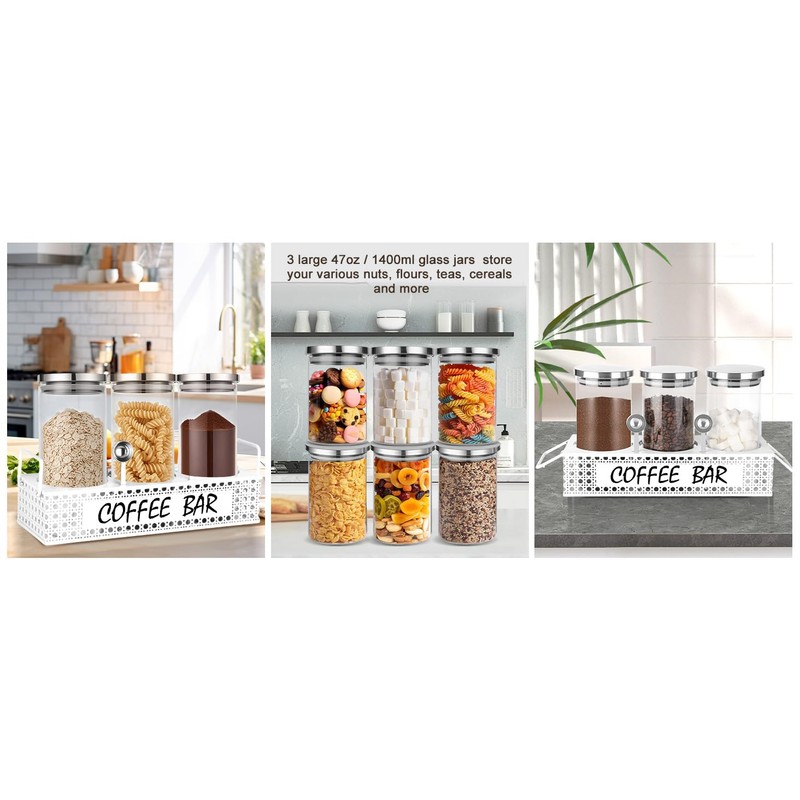 DYGZBLHT Glass Coffee Containers with Shelf 3x 47oz Coffee Station