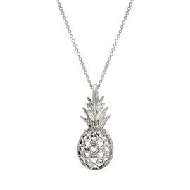 Sterling Silver Pineapple and Heart Hawaiian Pendant Necklace, 18"