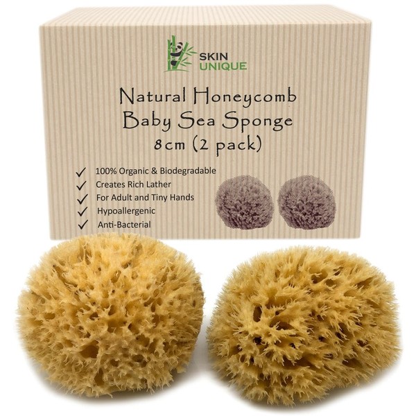 Skin Unique Natural Baby Sponge - Unbleached Mediterranean Sea Honeycomb for Babies and Children - 100% Natural, Organic, Strong, Durable, Hypoallergenic - for Bath and Cleansing
