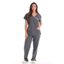 Just Love Tie Back Scrubs Set for Women 17777W-GP-L Grey Pink