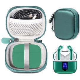 CaseSack Case for TAGRY X08 Bluetooth Headphones True Wireless Earbuds 60H, mesh Pocket for Charge Cable (Green)