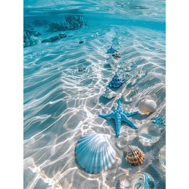 HEIBAGO Shells 5D Diamond Painting, Sea Full Drill Diamond Painting Sets for Adults Beginners, DIY Cross Embroidery Diamond Art Landscape Diamond Art Pictures for Home Wall Decor 30 x 40 cm