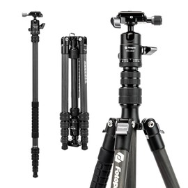 Fotopro 60" Carbon Fiber Camera Tripod for Travel, Detachable Monopod, Ball Head with Quick Release Plate for DSLR, Lightweight Compact Tripod Stand with Bag, Max Load 8kg/17.6 lbs, X-Go Carbon E 2