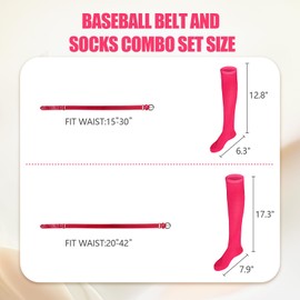 2 Pack Pink Baseball Socks And Pink Baseball Belt Set,Hot pink Elasticity Softball Socks,Adjustable Pinks Softball Belt,Elasticity Softballs Sockss And Belts Apply To Youth Men Women Fan