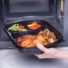 Karat 36oz PP Plastic Microwaveable Black Take Out Box, 3-compartments