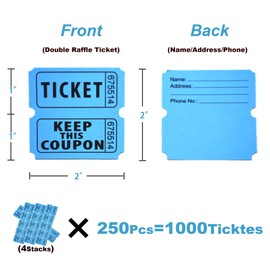 Homrelaxy 1000 Double Raffle Tickets, 50/50 Raffle Tickets for Events, Entry, Carnivals, Class Rewards and Door Prizes (Blue)