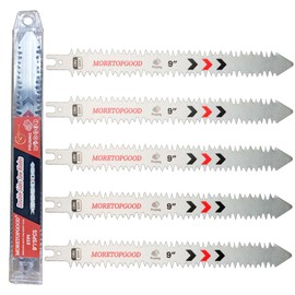 MORETOPGOOD Double-Sided Reciprocating Saw Blade,9 Inch Wood Pruning Japanese Teeth Saw Blades for Cutting Bamboo/Tree Branches/Limb/Roots/Shrubs/Brush/Stumps (5TPI/5 Pack)